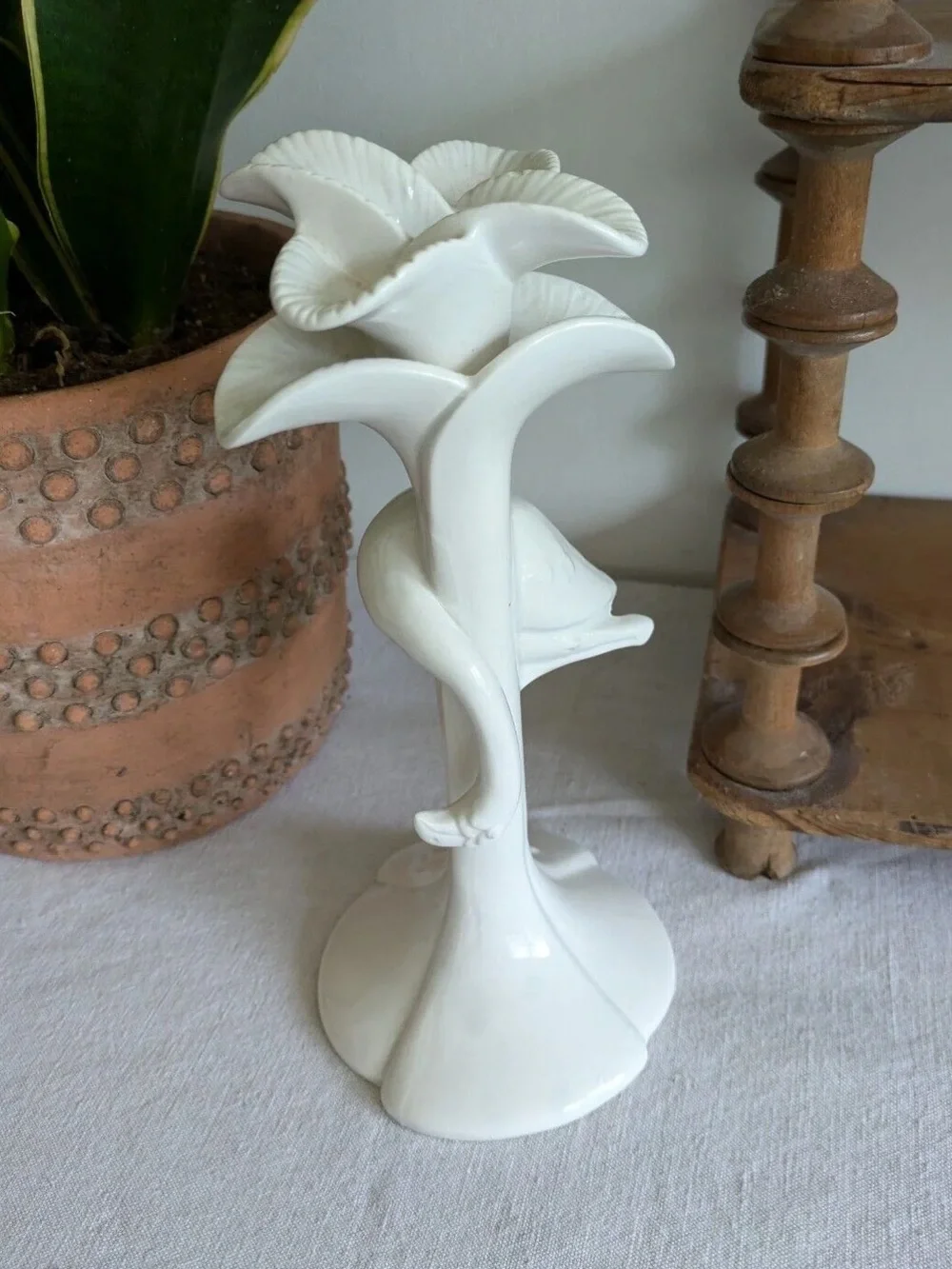 RARE Retro 1980's FITZ & FLOYD JAPAN Flamingo PORCELAIN Candle Holder White - Picture 3 of 7